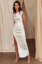 Grecian Cap Sleeve Cowl Back Dress Champagne - Image 5
