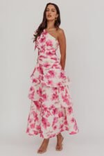 Kenny One Shoulder Tiered Floral Maxi Dress Pink - Image 4