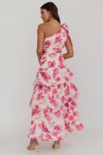 Kenny One Shoulder Tiered Floral Maxi Dress Pink - Image 2
