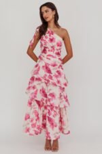 Kenny One Shoulder Tiered Floral Maxi Dress Pink - Image 5