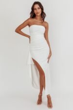 Cha Cha Strapless Thigh Split Dress White - Image 3