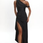 Sensations Off Shoulder Satin Maxi Dress Black