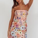 Flora Day Strapless Floral Embellished Mini Dress Pale Pink