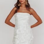 Flora Day Strapless Floral Embellished Mini Dress White