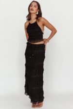 Helios Shirred Sequin Maxi Skirt Black - Image 2