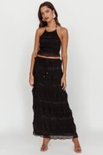 Helios Shirred Sequin Maxi Skirt Black - Image 5