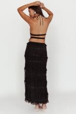 Helios Shirred Sequin Maxi Skirt Black - Image 4