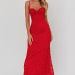 Passione Tied Bust Lace Maxi Dress Cherry
