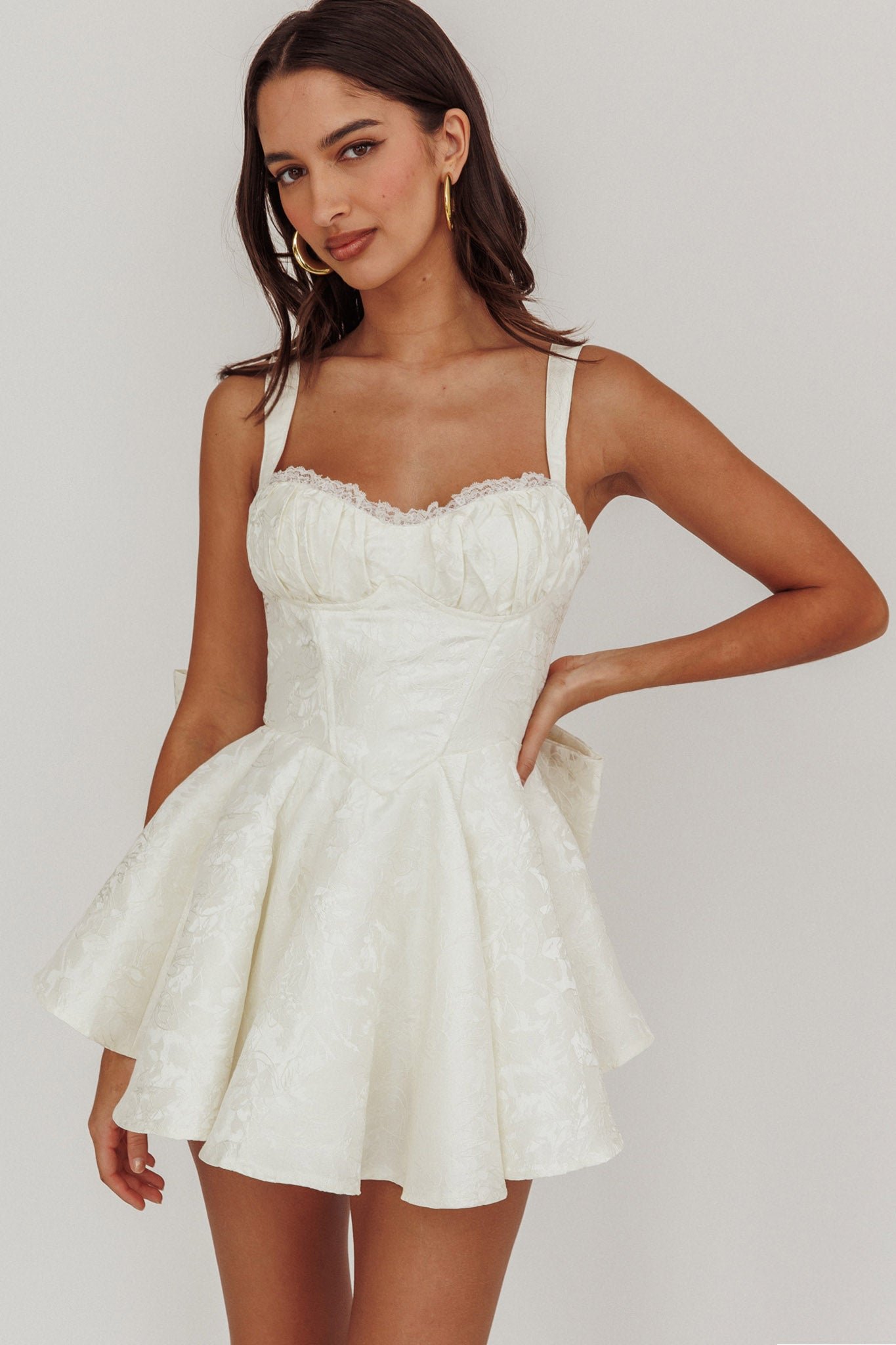 64539D_20WHITE-1 All To You Jacquard Bow Romper White - Image 1