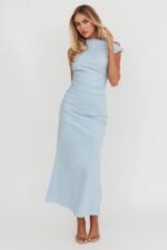 Angel's Song Asymmetric Neckline Maxi Dress Blue - Image 4