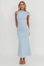 Angel's Song Asymmetric Neckline Maxi Dress Blue - Image 6