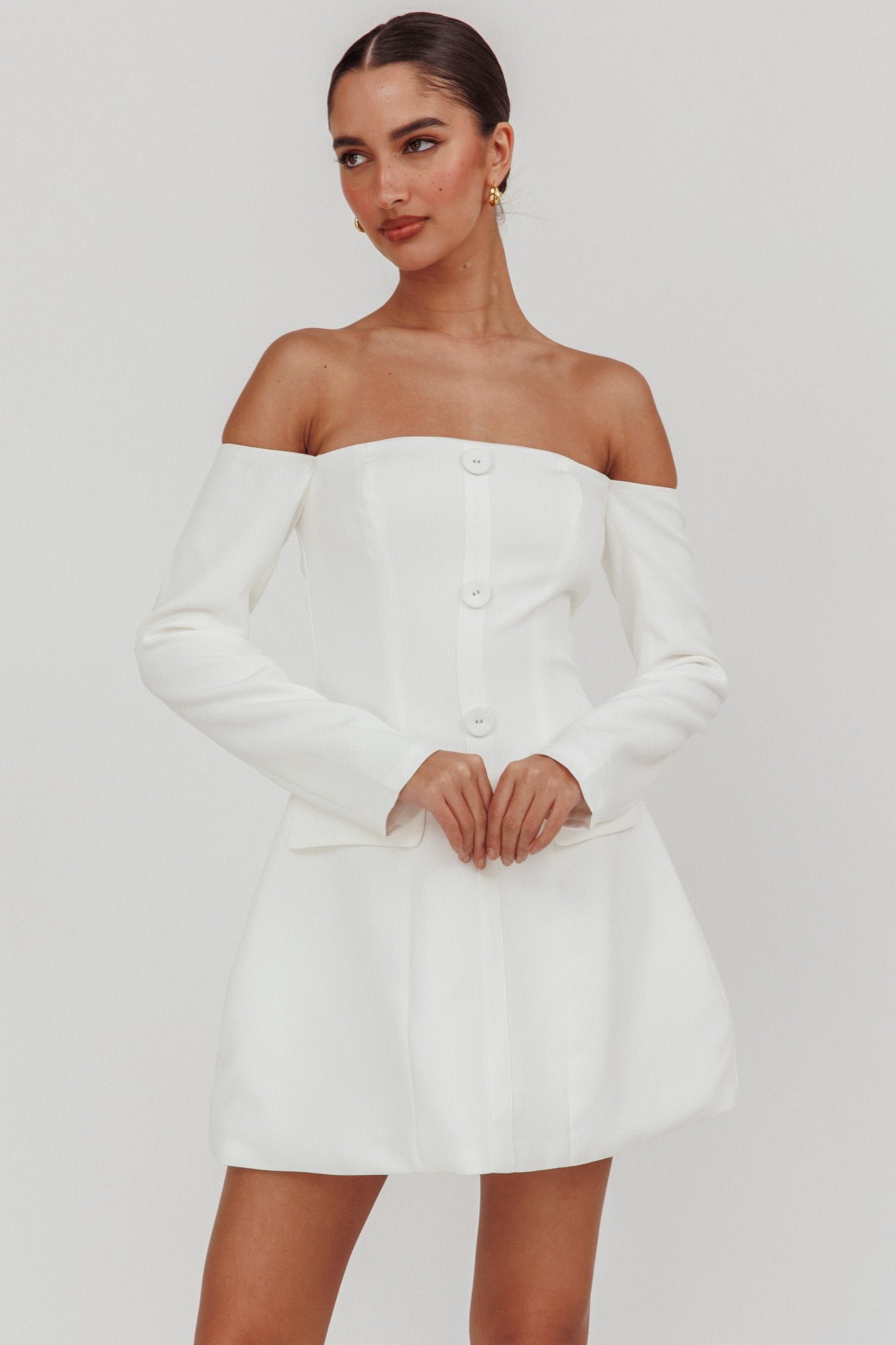 64559J_20WHITE-1 Cherry Wine Off Shoulder Mini Dress White - Image 1