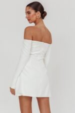 Cherry Wine Off Shoulder Mini Dress White - Image 4