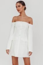 Cherry Wine Off Shoulder Mini Dress White - Image 7
