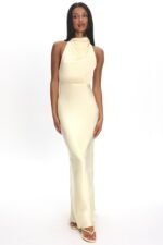 Gelato Pearl Strap Halter Maxi Dress Butter - Image 2