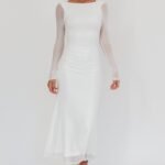 Lustre Open Back Mesh Maxi Dress White