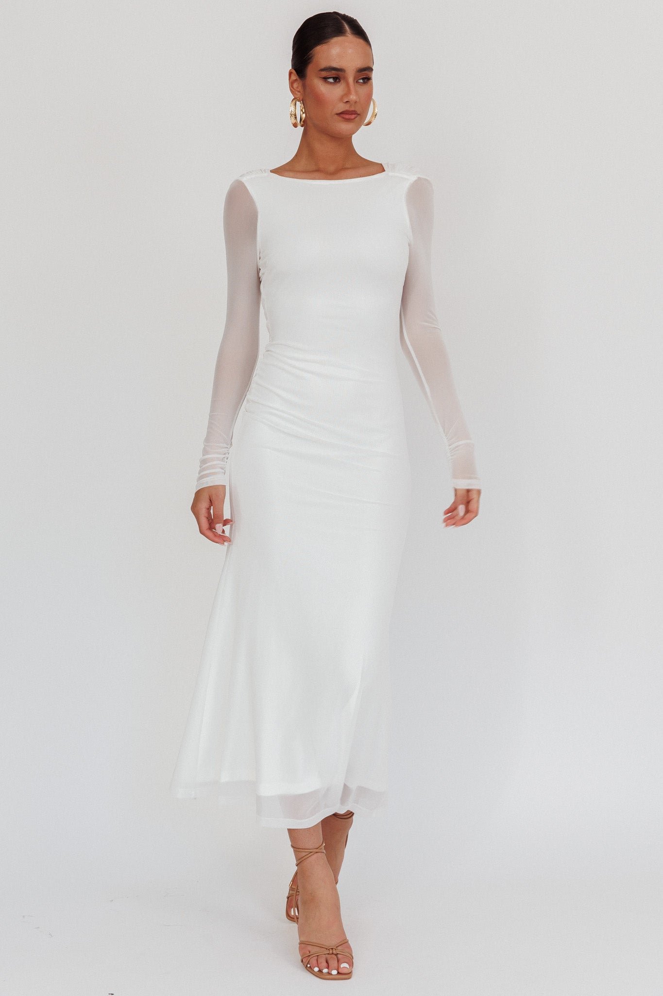 64594D_20WHITE-1 Lustre Open Back Mesh Maxi Dress White - Image 1