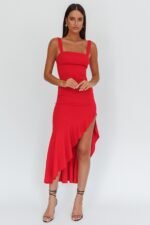 Delighted Asymmetric Hem Maxi Dress Red - Image 4