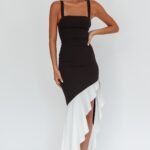 Delighted Asymmetric Hem Maxi Dress Contrast Black