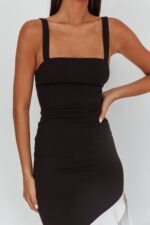 Delighted Asymmetric Hem Maxi Dress Contrast Black - Image 3