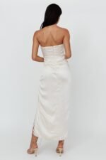 Winter Moon Strapless Lace Trim Midi Dress Champagne - Image 2