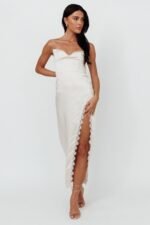 Winter Moon Strapless Lace Trim Midi Dress Champagne - Image 7