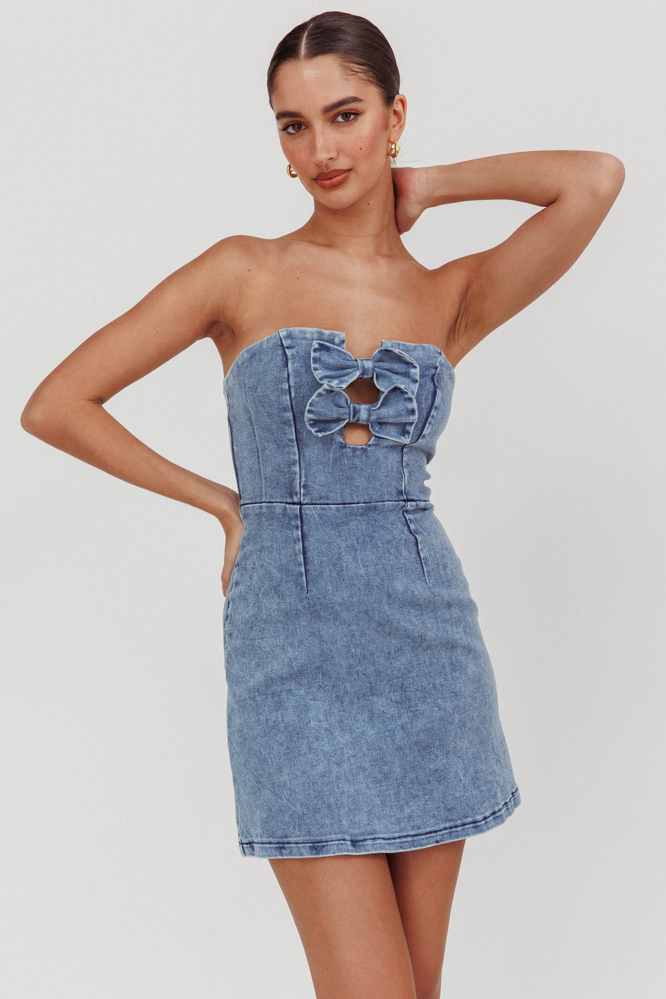 BR0067D01_20BLUE_20DENIM-1 All For You Strapless Mini Dress Blue Denim - Image 1