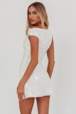 Country Club Cowl Neck Mini Dress Sequin White - Image 2