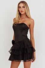 Bless Strapless Organza Ruffle Mini Dress Black - Image 5