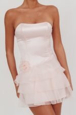 Bless Strapless Organza Ruffle Mini Dress Blush - Image 5