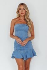 Cathlin Strapless Ruffle Hem Dress Blue - Image 7
