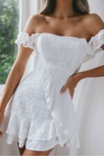 Verona Off-Shoulder Ruffle Mini Dress White - Image 5