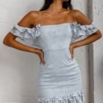 Verona Off-Shoulder Lace Overlay Mini Dress Blue