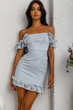 Verona Off-Shoulder Lace Overlay Mini Dress Blue - Image 5