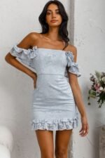Verona Off-Shoulder Lace Overlay Mini Dress Blue - Image 6