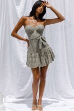 Celeene Sweetheart Neckline Flounce Hem Eyelet Mini Dress Pistachio - Image 3