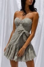 Celeene Sweetheart Neckline Flounce Hem Eyelet Mini Dress Pistachio - Image 4
