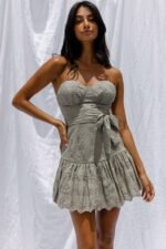 Celeene Sweetheart Neckline Flounce Hem Eyelet Mini Dress Pistachio - Image 6