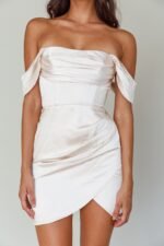Night To Remember Off-Shoulder Satin Dress Champagne - Image 4