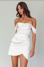 Night To Remember Off-Shoulder Satin Dress Champagne - Image 5