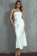 Yvette Wrap Neckline Midi Dress Oyster - Image 9