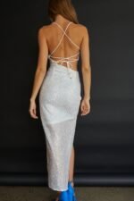 Can't Hardly Wait Cut-Out Midi Dress Sequin White - Image 2
