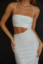 Can't Hardly Wait Cut-Out Midi Dress Sequin White - Image 5