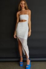 Can't Hardly Wait Cut-Out Midi Dress Sequin White - Image 7