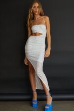 Can't Hardly Wait Cut-Out Midi Dress Sequin White - Image 9