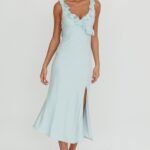 Alba Frill Trim Midi Dress Baby Blue
