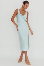 Alba Frill Trim Midi Dress Baby Blue - Image 3
