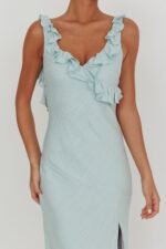 Alba Frill Trim Midi Dress Baby Blue - Image 4