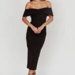 Lillianne Off-Shoulder Midi Dress Black