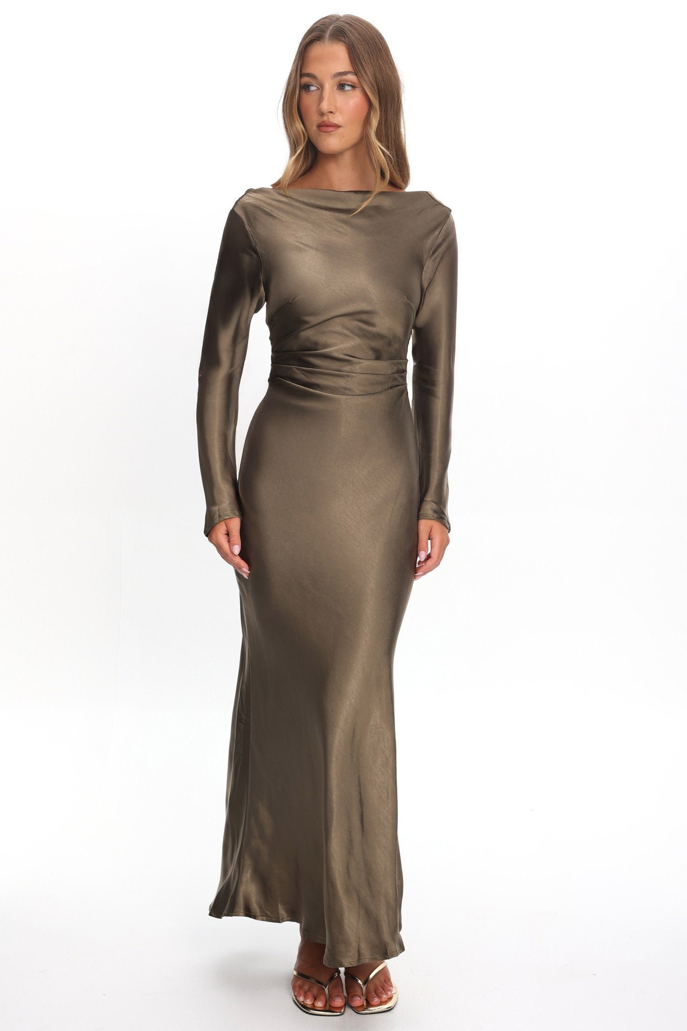 CM4035D01_OLIVE__1 Loveland Cowl Back Midi Dress Olive - Image 1